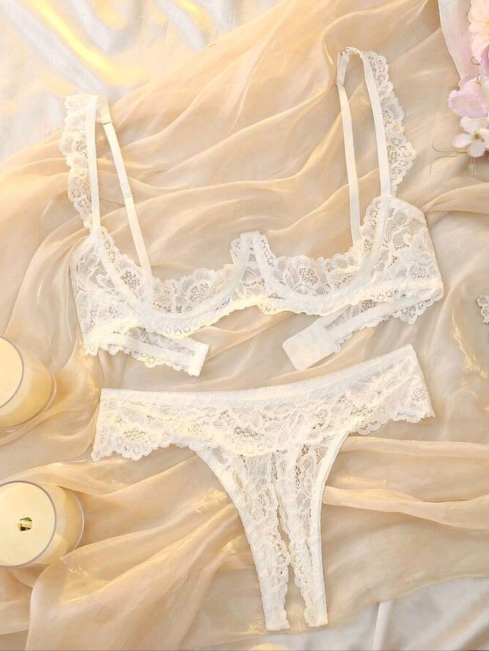 SHEIN 2pc Women's Contrast Lace Sexy Lingerie Set